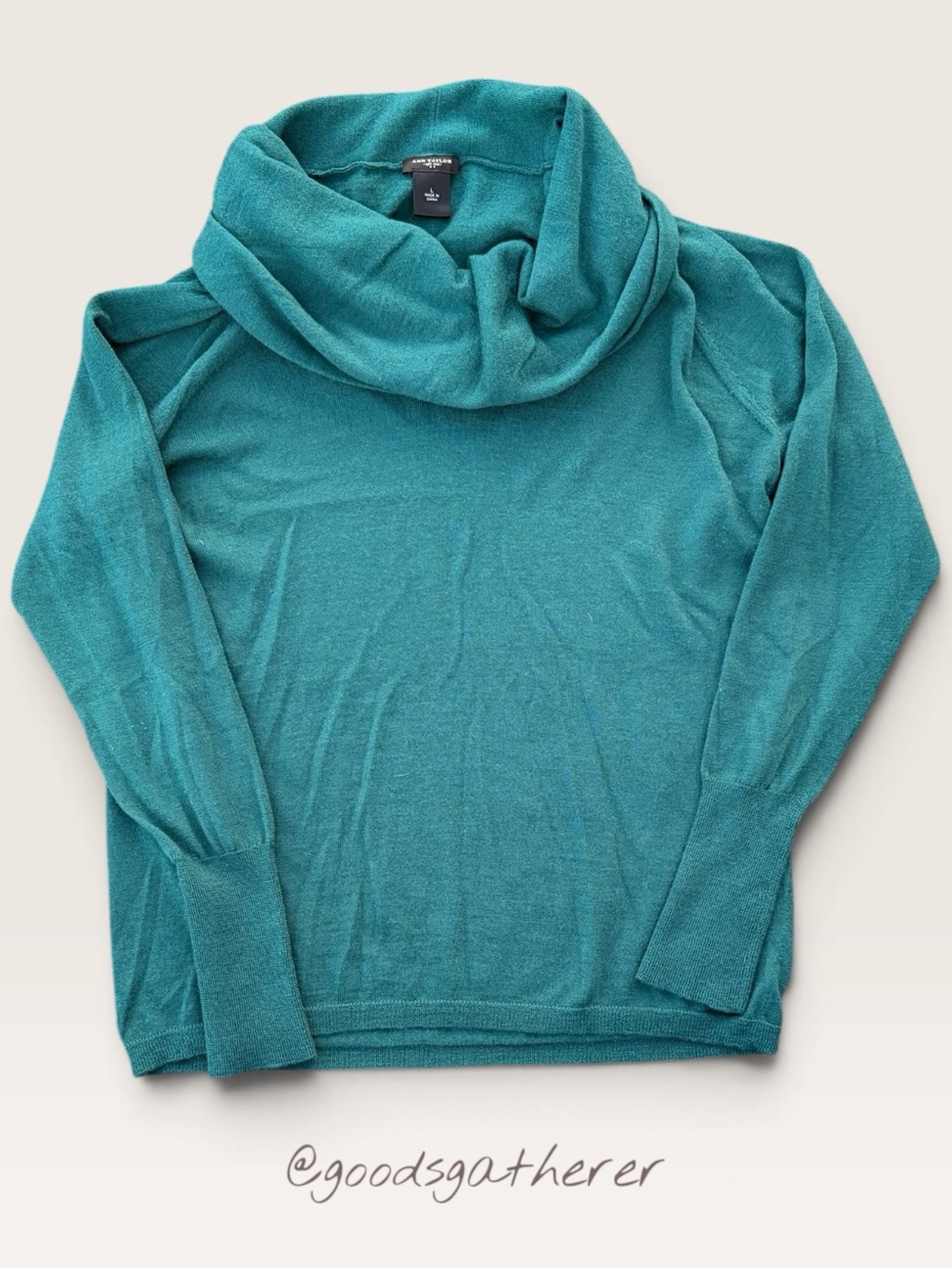 Ann Taylor Women’s L Teal Wool Blend Cowl Neck Sweater Pullover